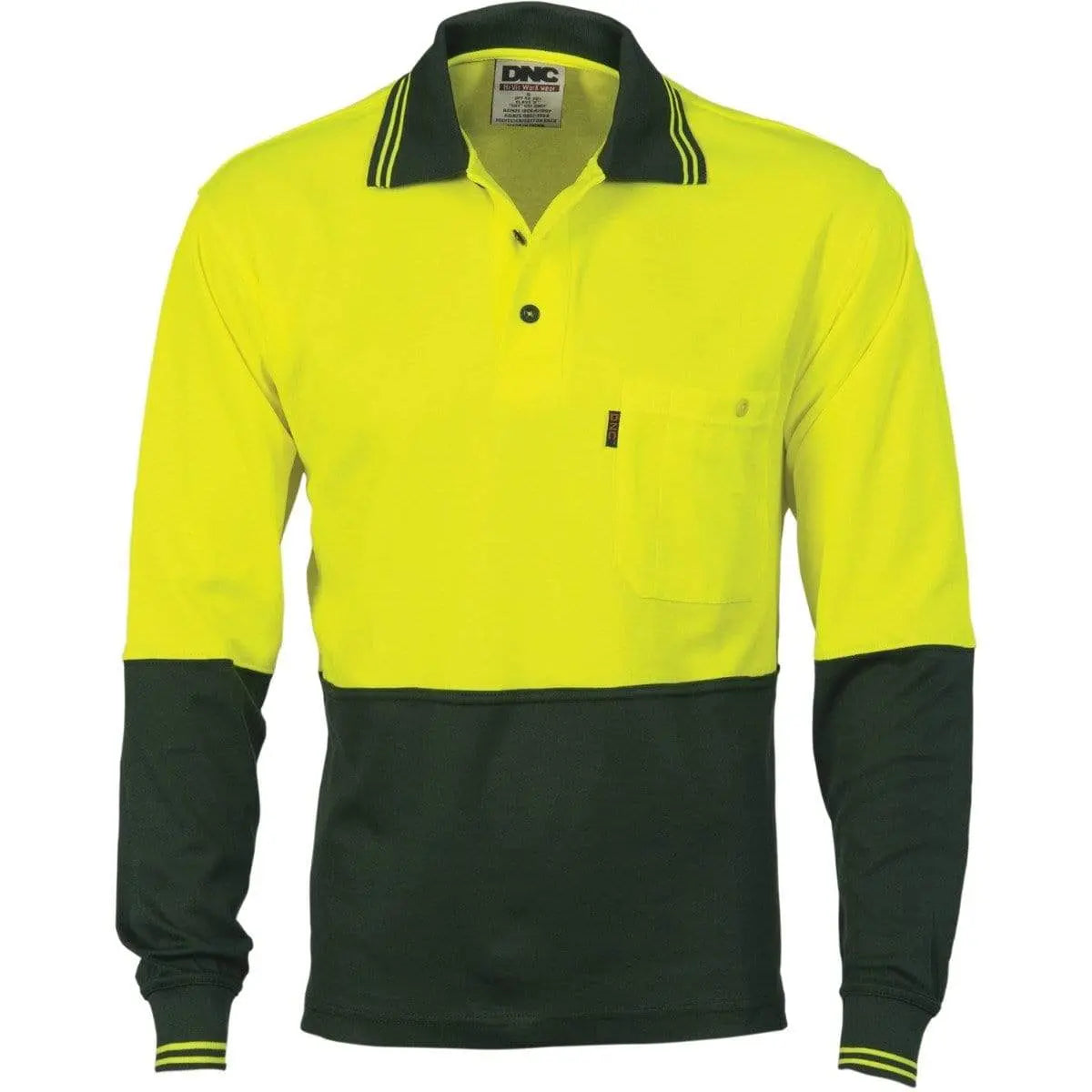 Dnc Workwear Cotton Back Hi-vis Two-tone Fluoro Long Sleeve Polo - 3816 Metro Workwear.